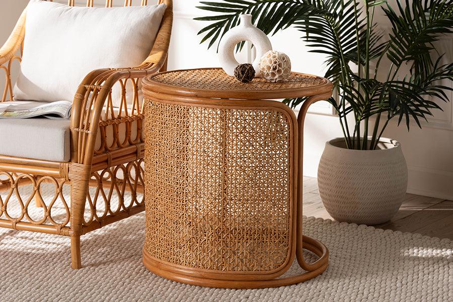 bali & pari Eldon Bohemian Honey Rattan Large End Table FredCo