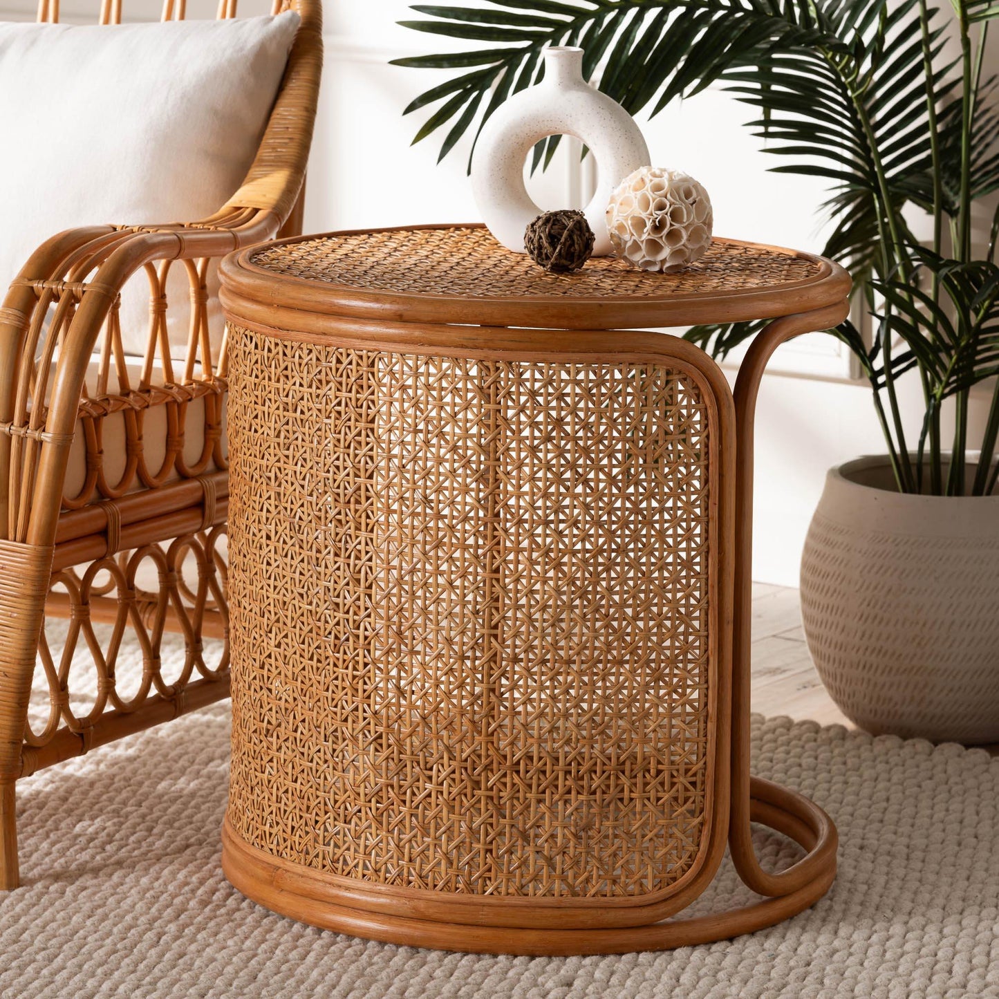 bali & pari Eldon Bohemian Honey Rattan Large End Table FredCo