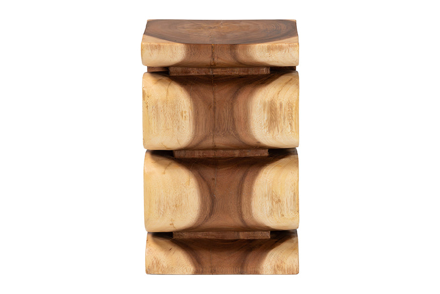 bali & pari Eliada Hand-carved Suar Wood Side Table - Wavy Sculptural Accent Table with Stacked Design, Modern Boho Style for Living Room or Bedroom FredCo