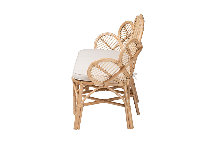 bali & pari Eliava Natural Rattan Accent Bench with Removable Cushion - Coastal Boho Style Loveseat with Scalloped Fan Back Design for Indoor Living Room or Sunroom Seating FredCo