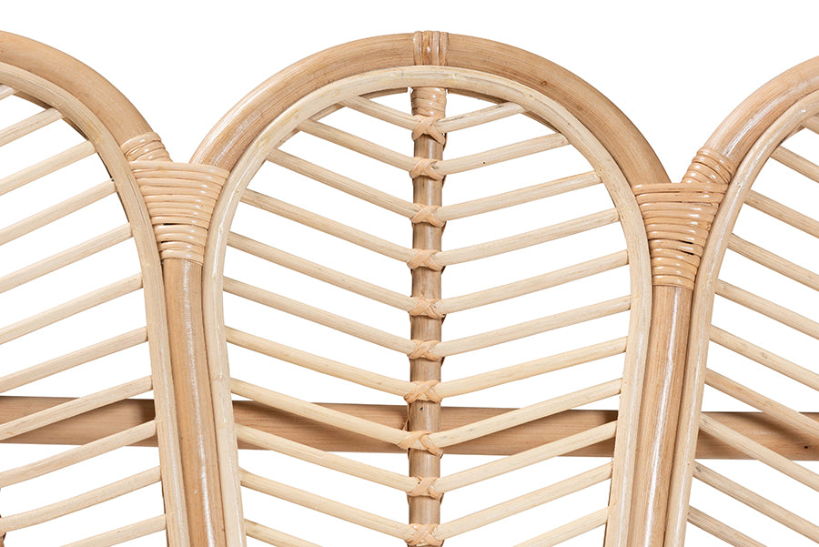 bali & pari Eliava Natural Rattan Accent Bench with Removable Cushion - Coastal Boho Style Loveseat with Scalloped Fan Back Design for Indoor Living Room or Sunroom Seating FredCo
