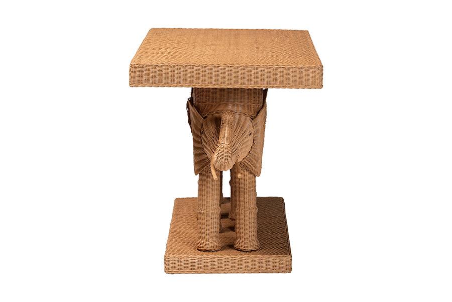 bali & pari Elissa Bohemian Honey Rattan Elephant Console Table FredCo