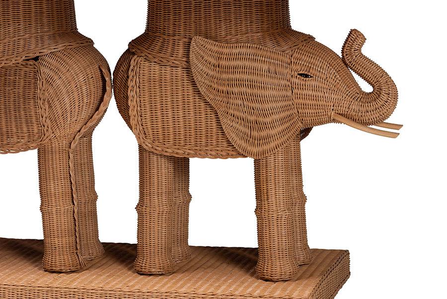 bali & pari Elissa Bohemian Honey Rattan Elephant Console Table FredCo