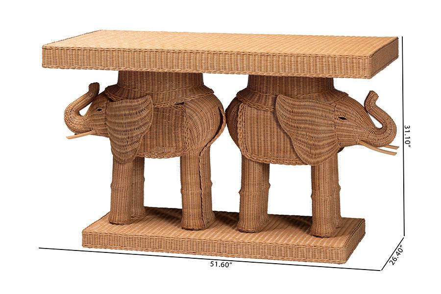 bali & pari Elissa Bohemian Honey Rattan Elephant Console Table FredCo