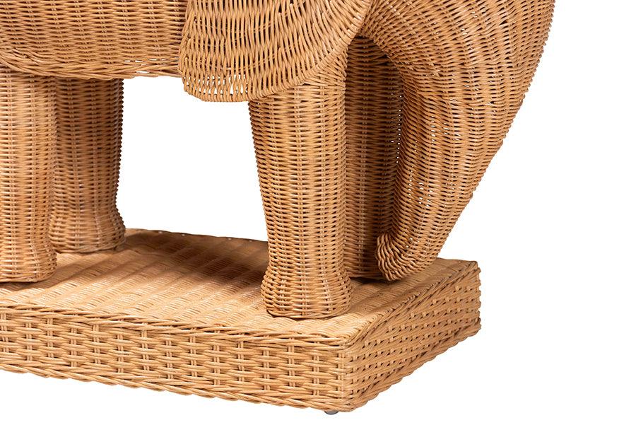 bali & pari Elissa Bohemian Light Honey Rattan Elephant End Table FredCo