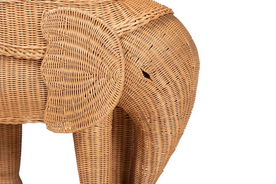 bali & pari Elissa Bohemian Light Honey Rattan Elephant End Table FredCo