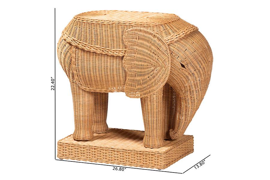 bali & pari Elissa Bohemian Light Honey Rattan Elephant End Table FredCo