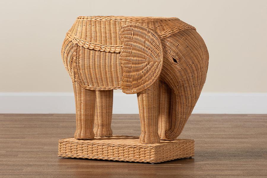 bali & pari Elissa Bohemian Light Honey Rattan Elephant End Table FredCo