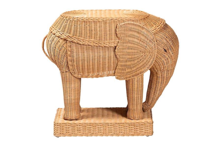 bali & pari Elissa Bohemian Light Honey Rattan Elephant End Table FredCo