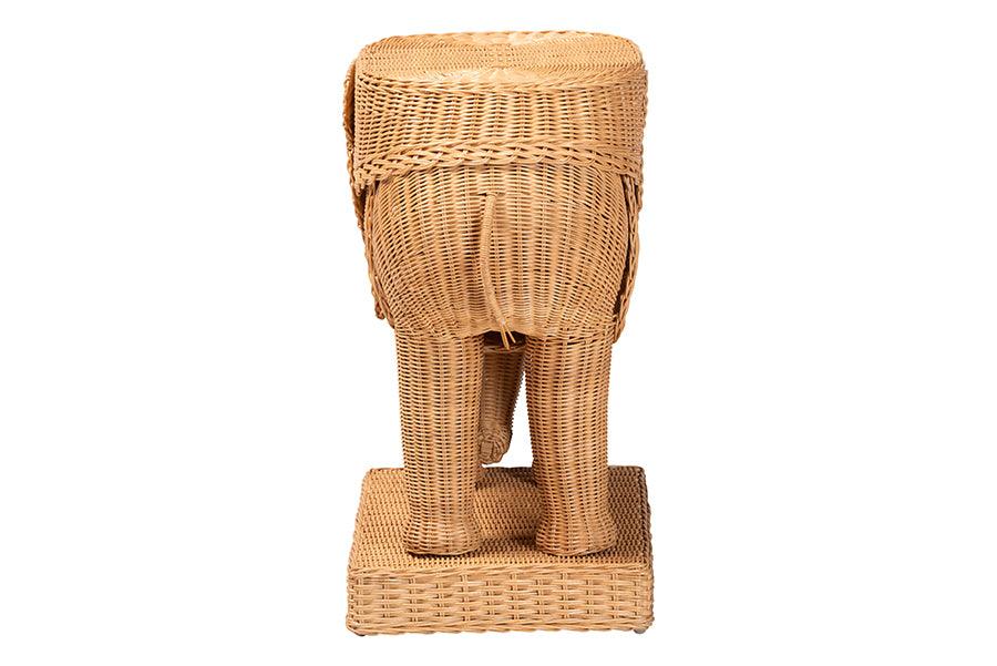 bali & pari Elissa Bohemian Light Honey Rattan Elephant End Table FredCo