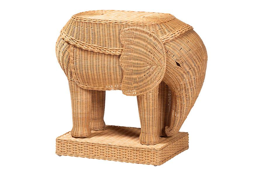 bali & pari Elissa Bohemian Light Honey Rattan Elephant End Table FredCo