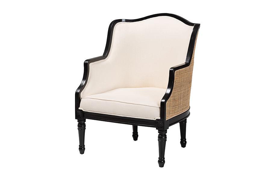 bali & pari Elizette Traditional French Beige Fabric and Black Finished Wood Accent Chair FredCo