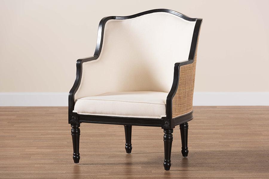 bali & pari Elizette Traditional French Beige Fabric and Black Finished Wood Accent Chair FredCo