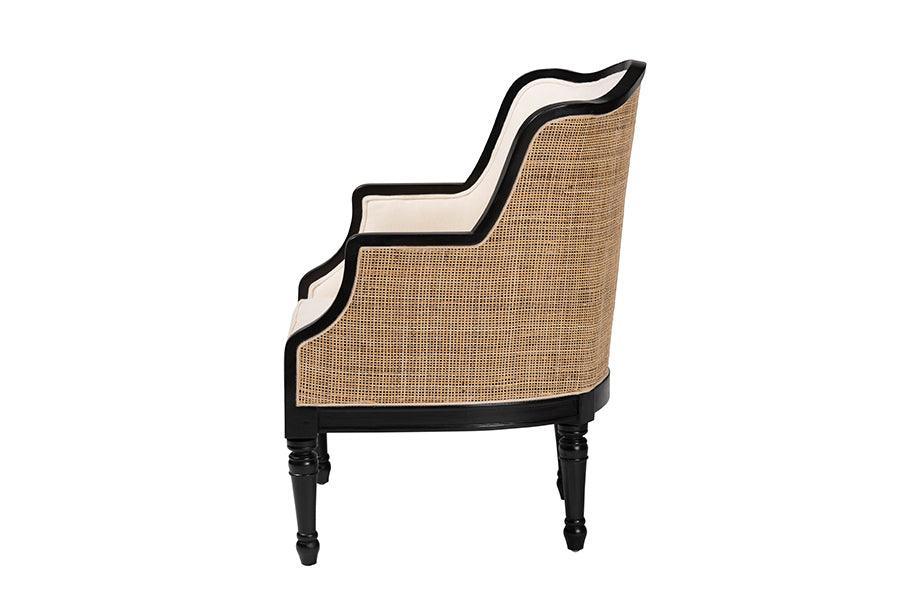 bali & pari Elizette Traditional French Beige Fabric and Black Finished Wood Accent Chair FredCo