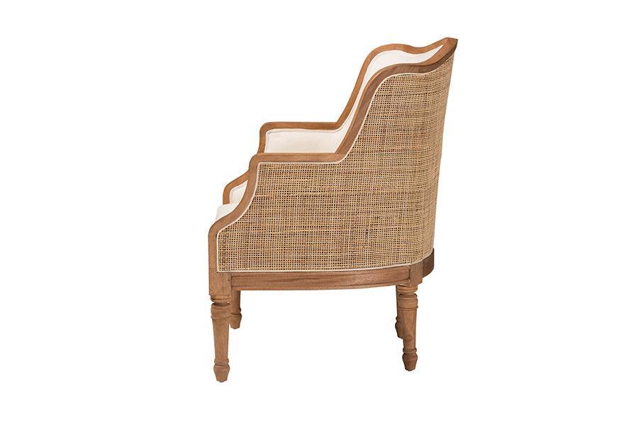 bali & pari Elizette Traditional French Beige Fabric and Honey Oak Finished Wood Accent Chair FredCo