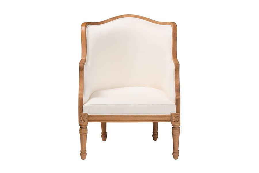 bali & pari Elizette Traditional French Beige Fabric and Honey Oak Finished Wood Accent Chair FredCo