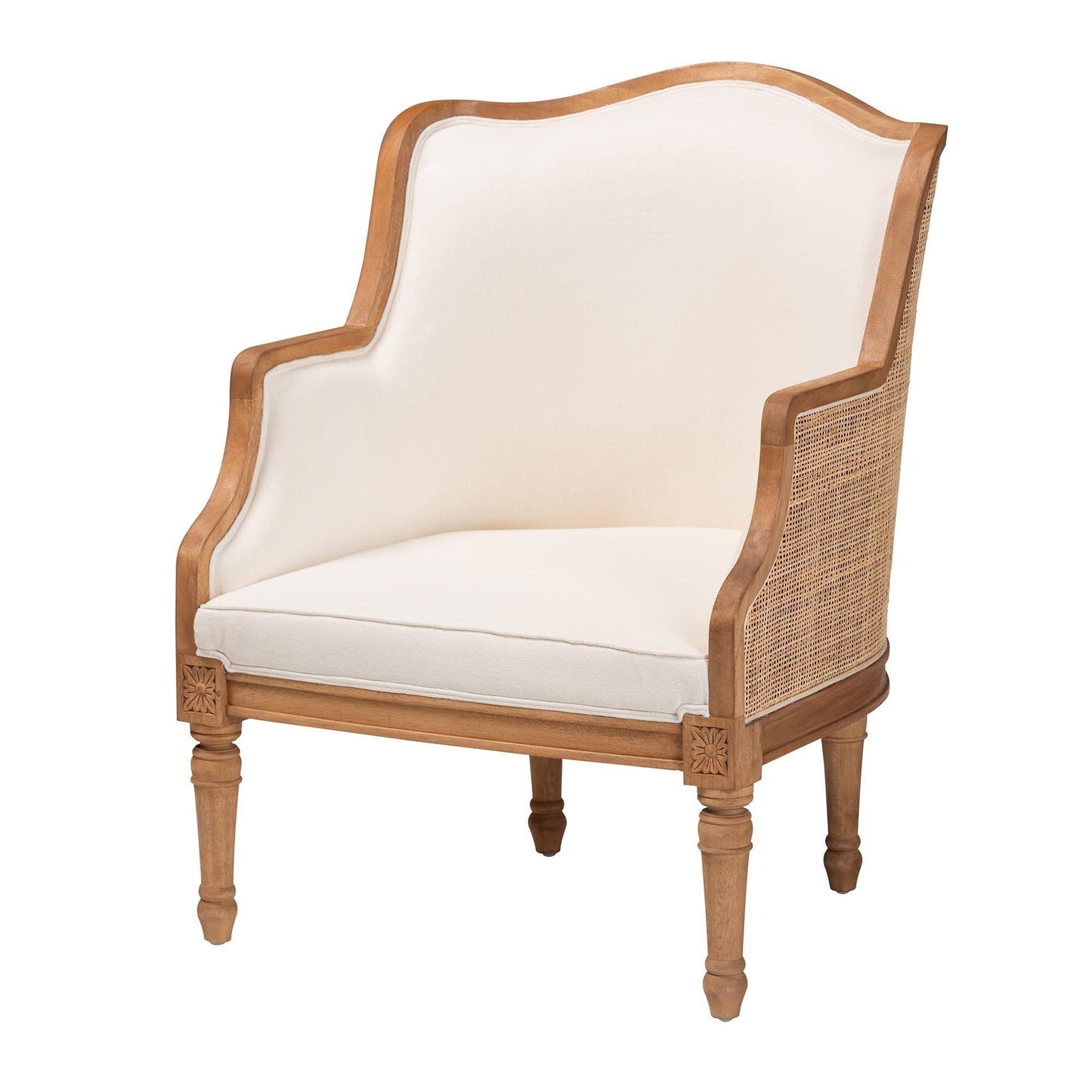 bali & pari Elizette Traditional French Beige Fabric and Honey Oak Finished Wood Accent Chair FredCo