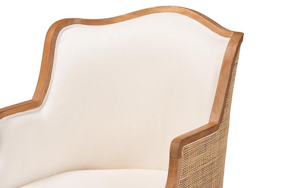 bali & pari Elizette Traditional French Beige Fabric and Honey Oak Finished Wood Accent Chair FredCo