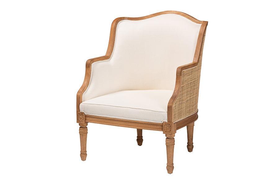 bali & pari Elizette Traditional French Beige Fabric and Honey Oak Finished Wood Accent Chair FredCo