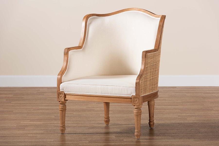 bali & pari Elizette Traditional French Beige Fabric and Honey Oak Finished Wood Accent Chair FredCo