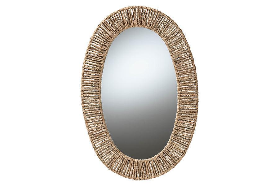 bali & pari Elwyn Modern Bohemian Metal and Natural Brown Seagrass Accent Wall Mirror FredCo