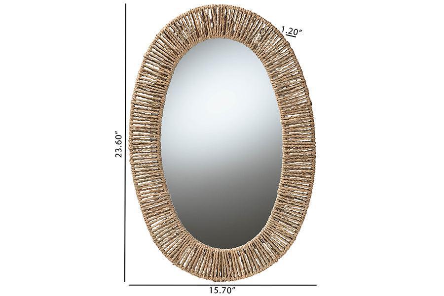 bali & pari Elwyn Modern Bohemian Metal and Natural Brown Seagrass Accent Wall Mirror FredCo