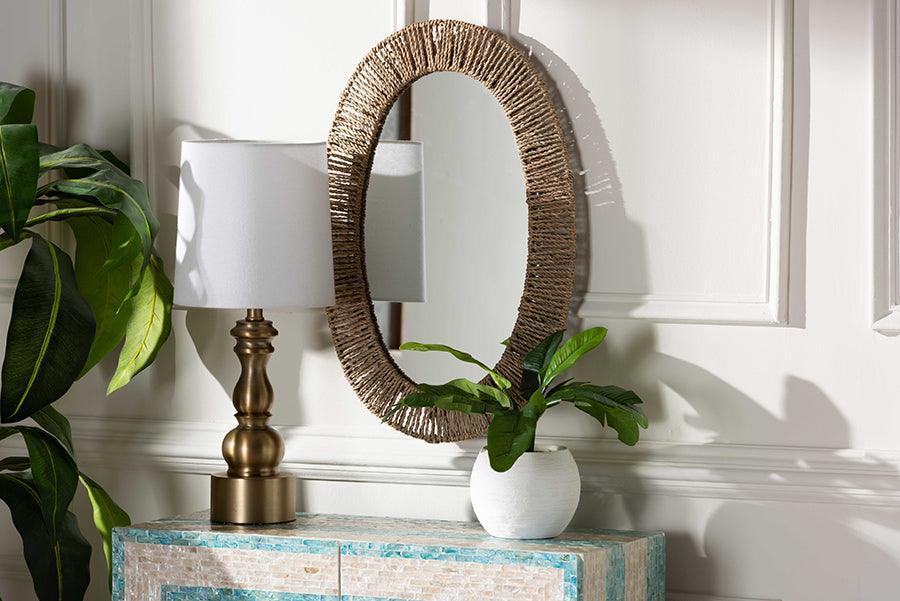 bali & pari Elwyn Modern Bohemian Metal and Natural Brown Seagrass Accent Wall Mirror FredCo
