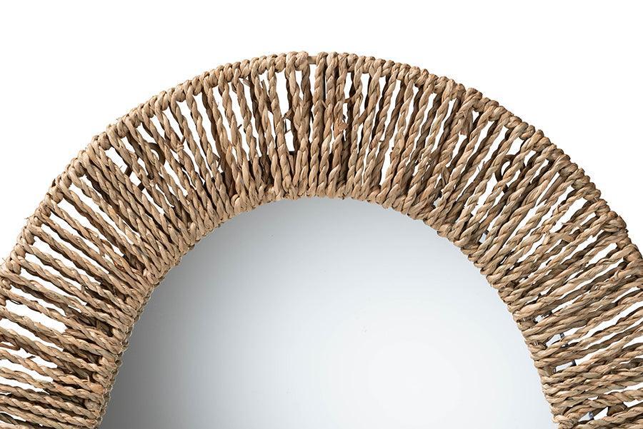 bali & pari Elwyn Modern Bohemian Metal and Natural Brown Seagrass Accent Wall Mirror FredCo