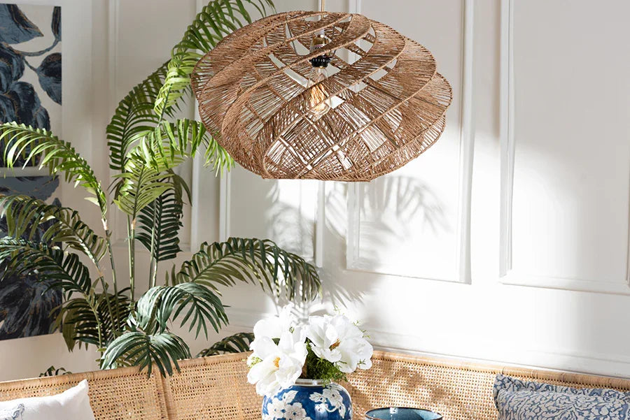 bali & pari Enola Handwoven Jute Pendant Lampshade - Boho Chic Ceiling Light Cover with Twisted Spiral Design FredCo
