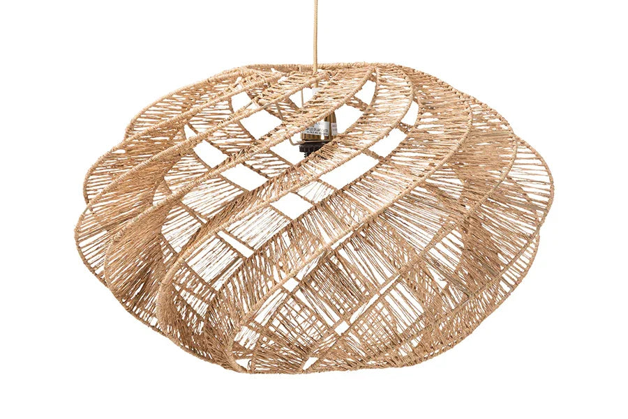 bali & pari Enola Handwoven Jute Pendant Lampshade - Boho Chic Ceiling Light Cover with Twisted Spiral Design FredCo