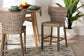 bali & pari Enver Modern Bohemian Grey Kubu Rattan and Mahogany Wood Counter Stool FredCo