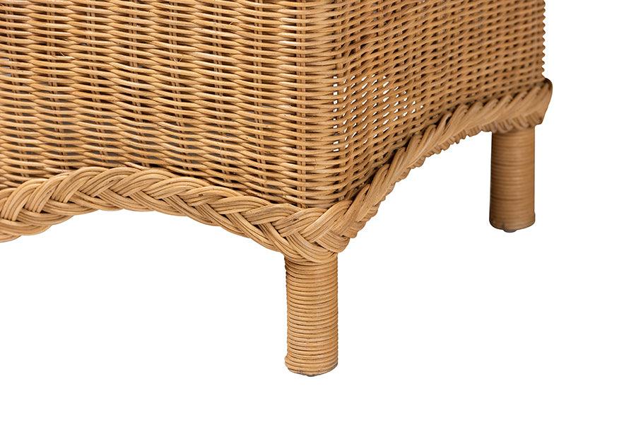 bali & pari Erla Bohemian Light Honey Rattan Accent Bench with Scallop border FredCo