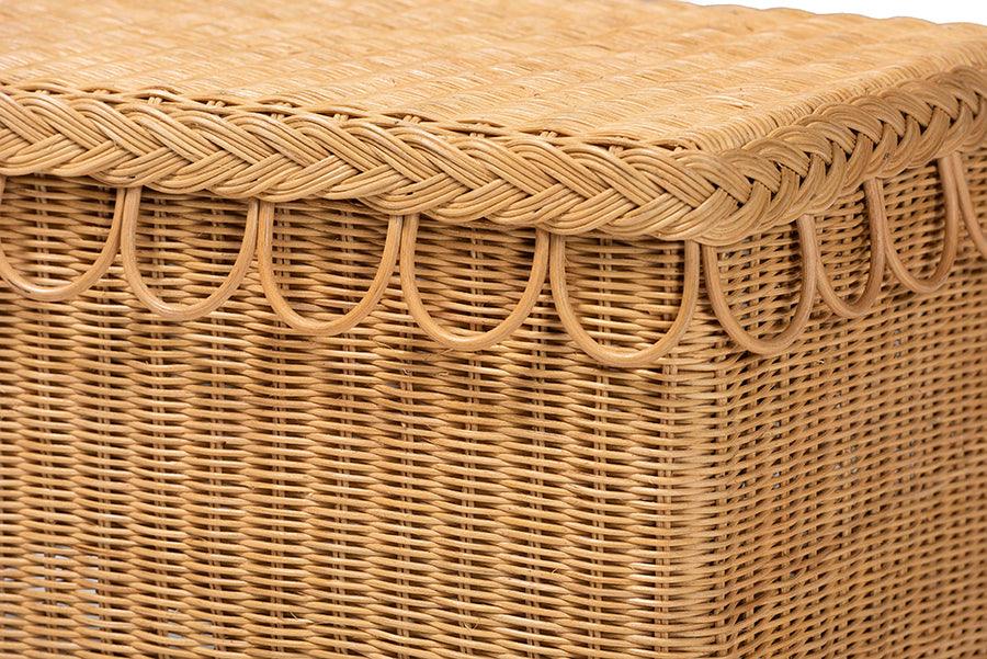 bali & pari Erla Bohemian Light Honey Rattan Accent Bench with Scallop border FredCo