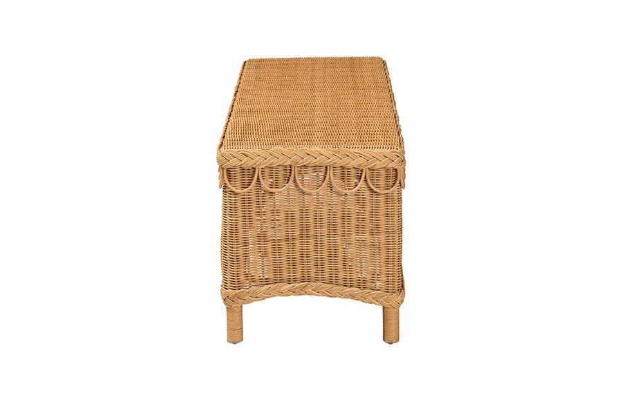 bali & pari Erla Bohemian Light Honey Rattan Accent Bench with Scallop border FredCo