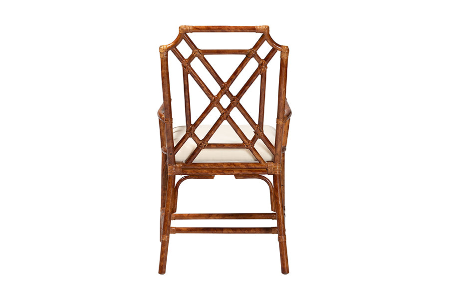 Bamboo armchair with geometric back and beige cushion, FredCo International furniture