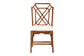 Brown rattan dining chair with lattice back and white cushion from FredCo International