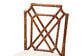 Bamboo-style wooden chair with geometric backrest and white upholstered seat