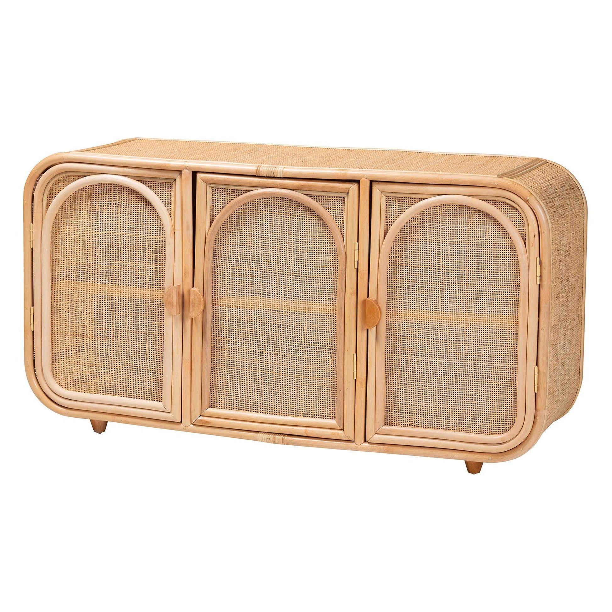 bali & pari Evania Bohemian Natural Rattan 3-Door Storage Cabinet FredCo