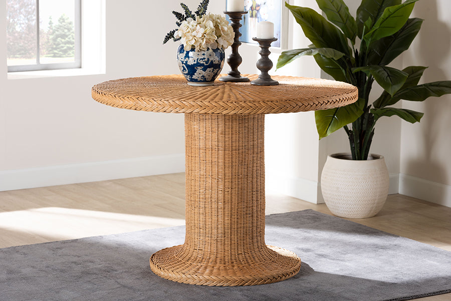 bali & pari Farrow Bohemian Braided Light Honey Rattan Dining Table FredCo