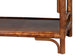 Close-up of brown rattan furniture shelf with curved wood detail, FredCo International