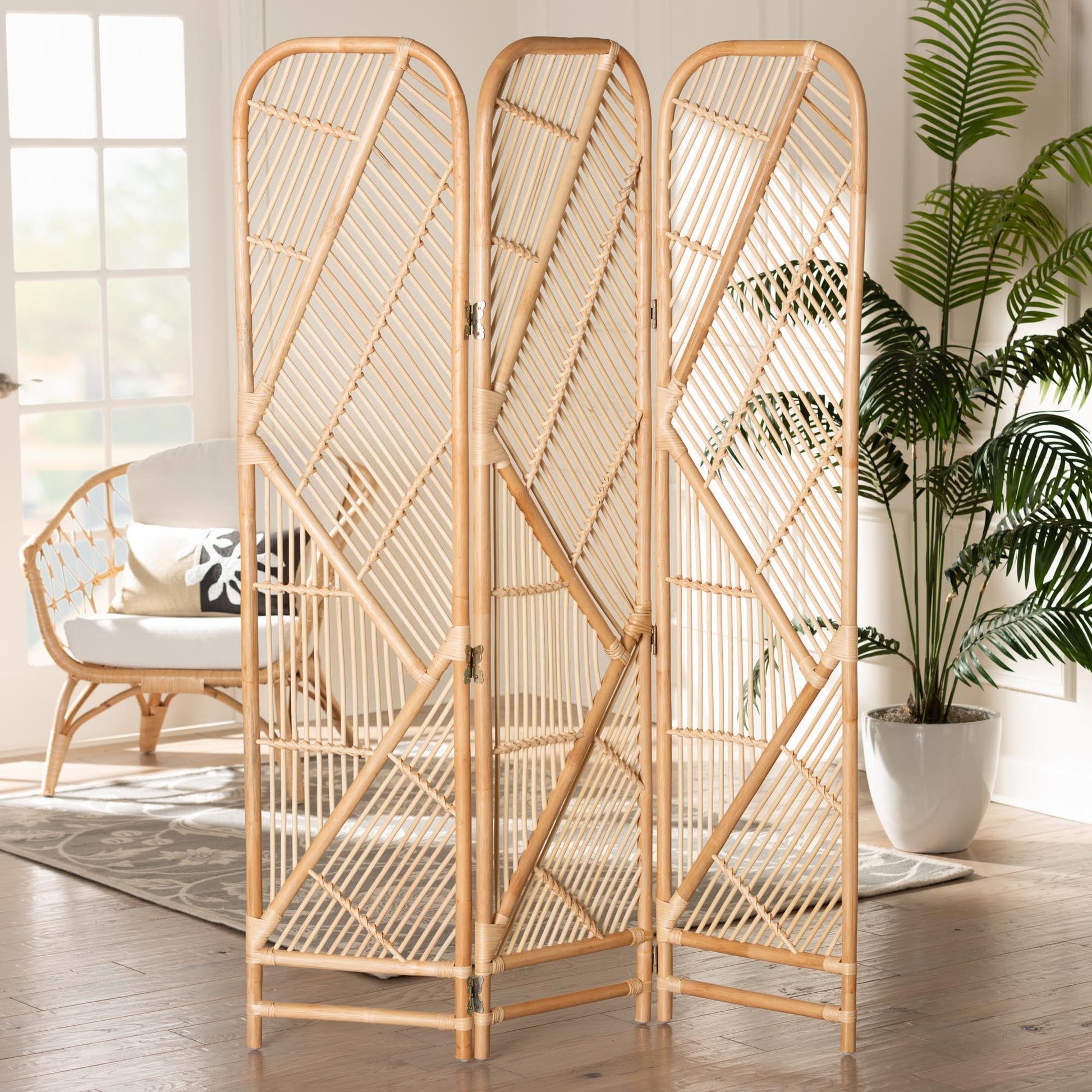 bali & pari Firenze Modern Bohemian Natural Brown Rattan Room Divider FredCo