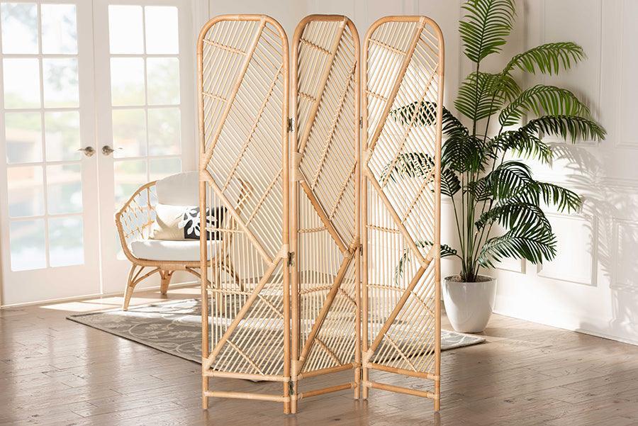 bali & pari Firenze Modern Bohemian Natural Brown Rattan Room Divider FredCo
