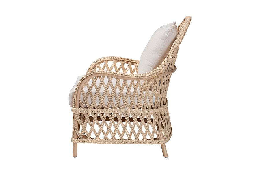 bali & pari Florence Bohemian Ivory Braided Rattan Arm Chair FredCo