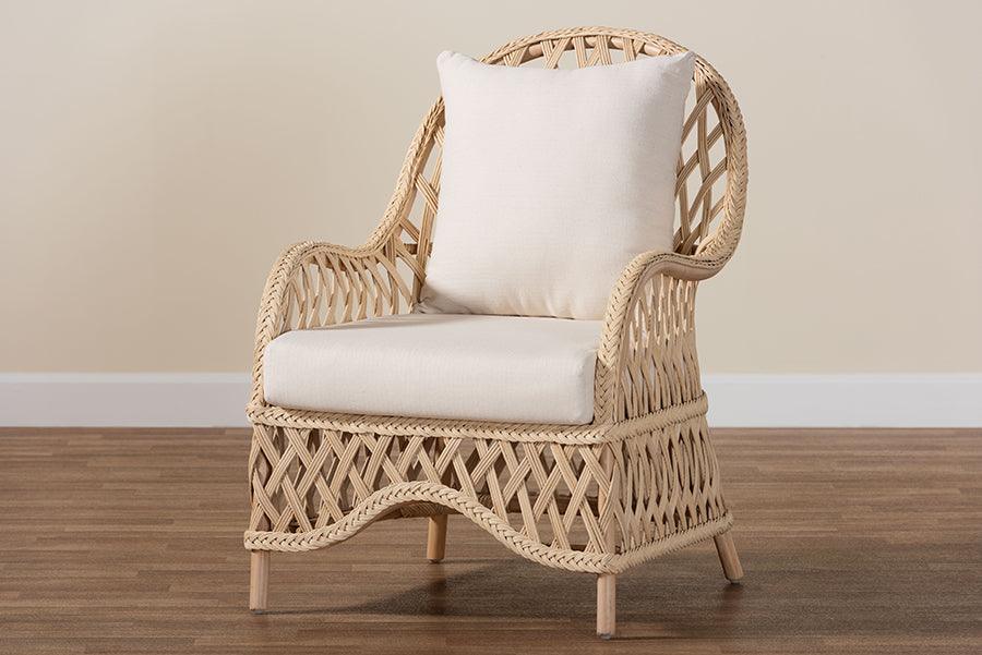 bali & pari Florence Bohemian Ivory Braided Rattan Arm Chair FredCo