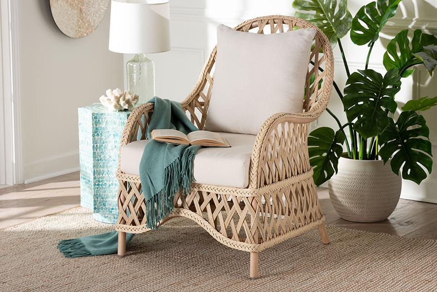 bali & pari Florence Bohemian Ivory Braided Rattan Arm Chair FredCo