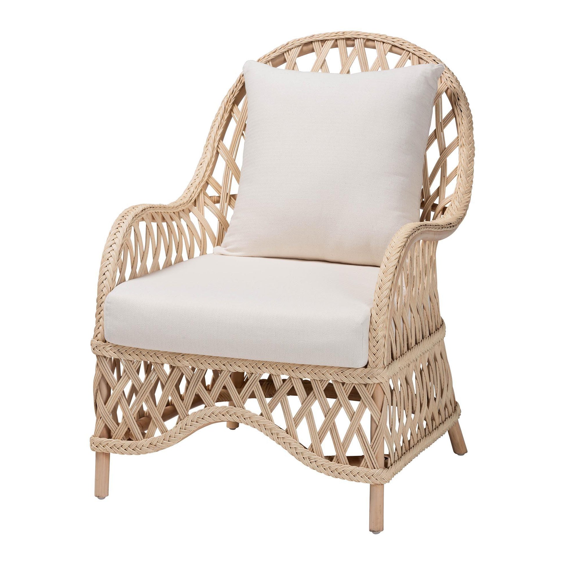 bali & pari Florence Bohemian Ivory Braided Rattan Arm Chair FredCo