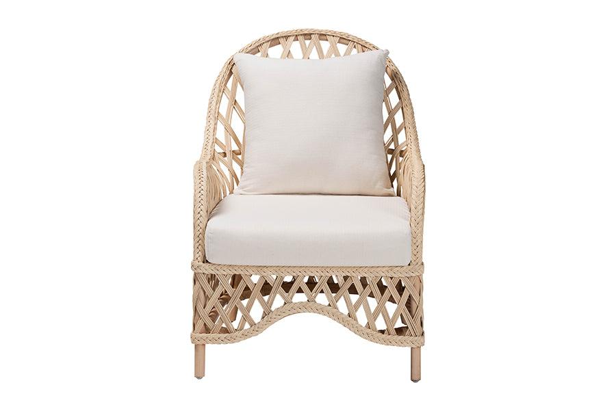 bali & pari Florence Bohemian Ivory Braided Rattan Arm Chair FredCo