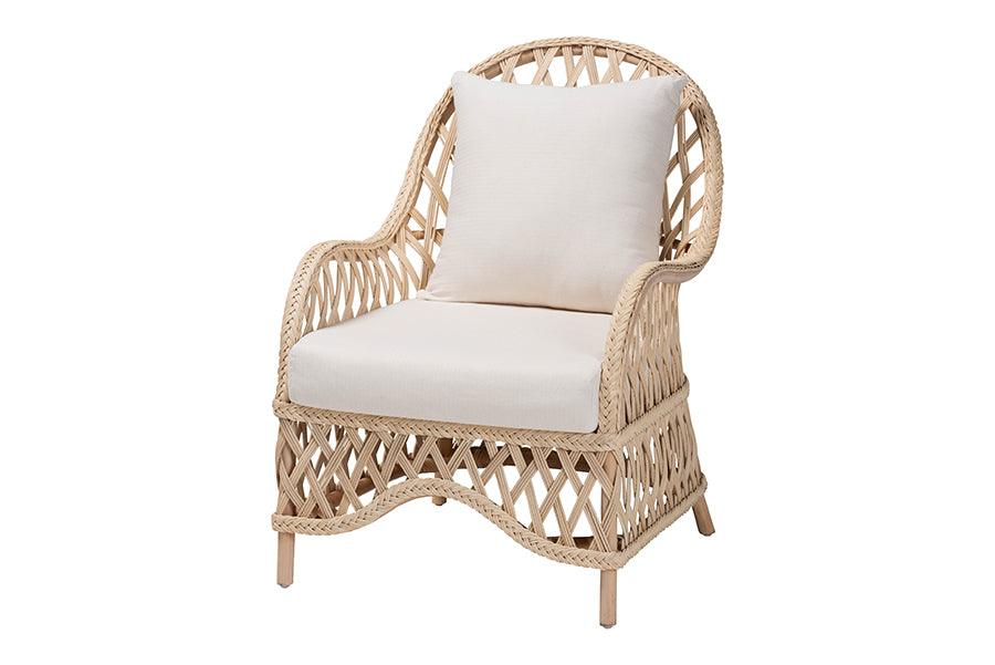 bali & pari Florence Bohemian Ivory Braided Rattan Arm Chair FredCo
