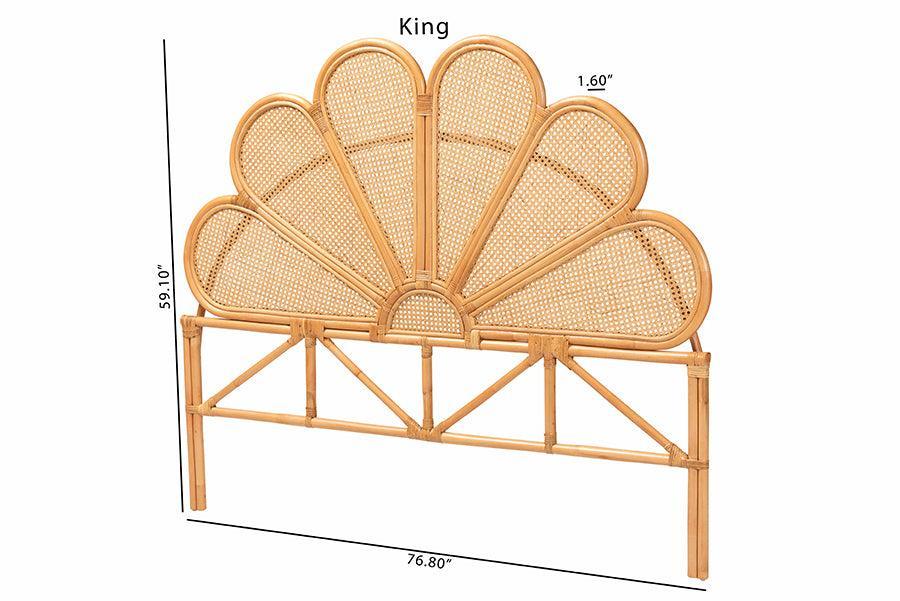 bali & pari Flower Modern Bohemian Honey Rattan Queen Size Standalone Headboard FredCo