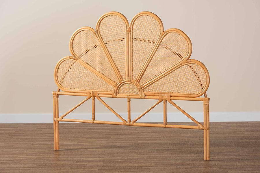 bali & pari Flower Modern Bohemian Honey Rattan Queen Size Standalone Headboard FredCo